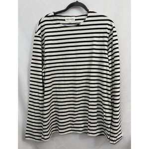 Beotyshow Navy White Stripe Crew Neck Long‎ Sleeve Top 100% Cotton. Womens  XXL